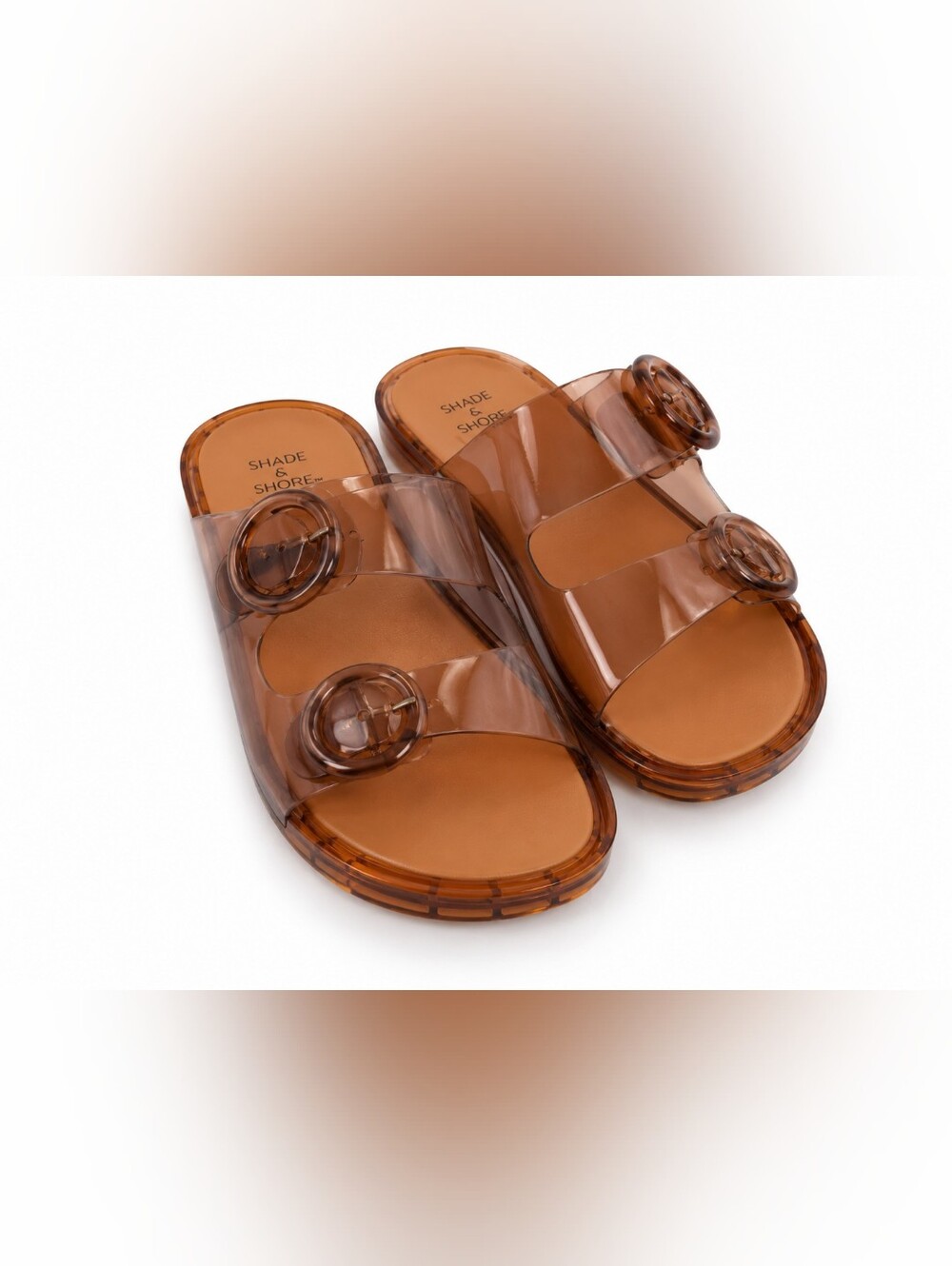 Shade & Shore Amber Brown Jelly Double Buckle Slide Sandals 9 Y2k Fisherman